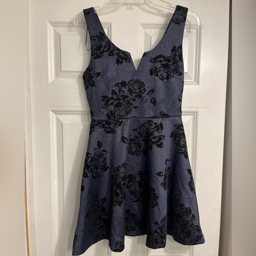 Francesca’s Mi‎ Ami small dress fit n flare roses blue black burnout velvet